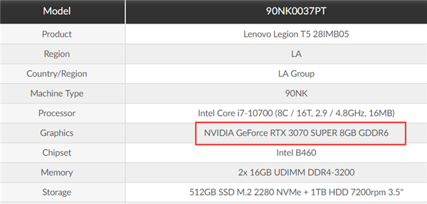 联想确认RTX 3070 Super！同样配备8GB GDDR6
