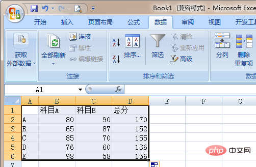 excel按成绩排序的方法