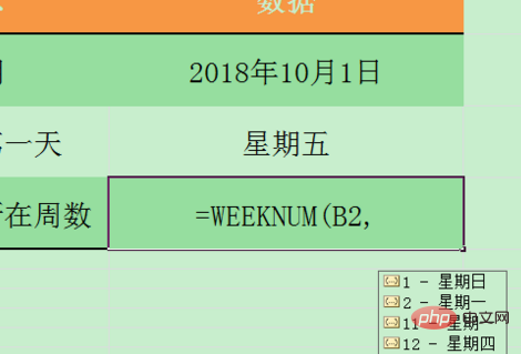 weeknum函数的使用方法