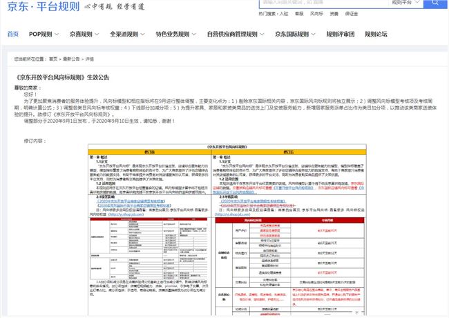 京东开放平台调整风向标模型和相应指标