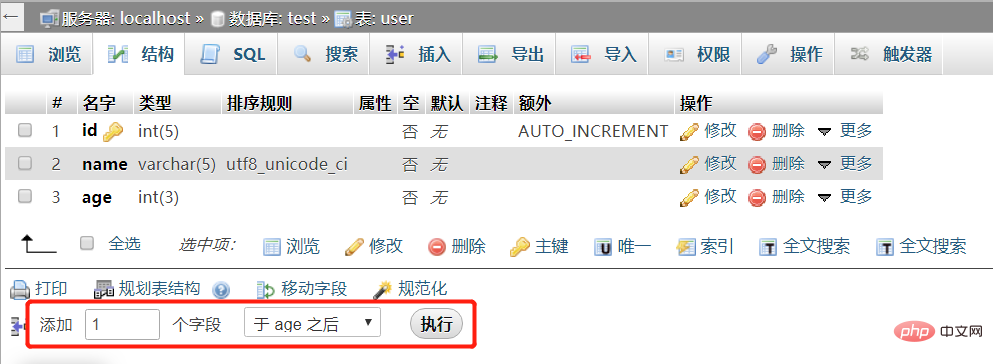 phpmyadmin怎么添加字段