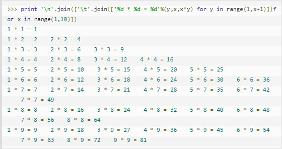 云计算开发学习实例：Python3 九九乘法表实例